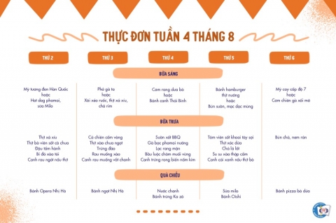 THỰC ĐƠN TUẦN 4 THÁNG 8