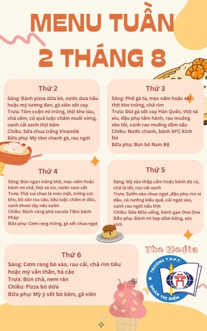 THỰC ĐƠN TUẦN 2 THÁNG 8