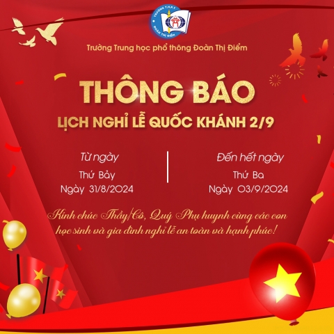 THÔNG BÁO NGHỈ LỄ 02/09