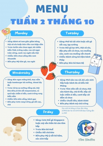 MENU TUẦN 2 THÁNG 10